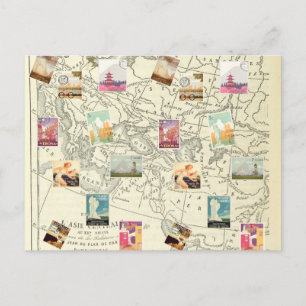 Vintage Decoupage Ephemera Travel Stamps Map  Postcard