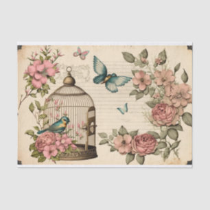 Vintage Decoupage paper Pink Birdcage butterflies 