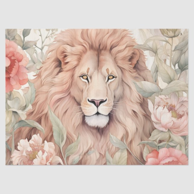Vintage Decoupage Pastel Floral Lion Tissue Paper (Front)