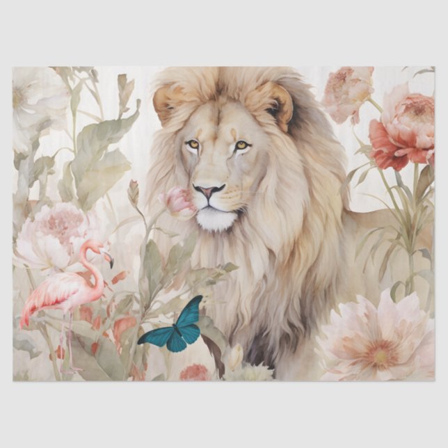 Vintage Decoupage Pastel Floral Lion Tissue Paper (Front)