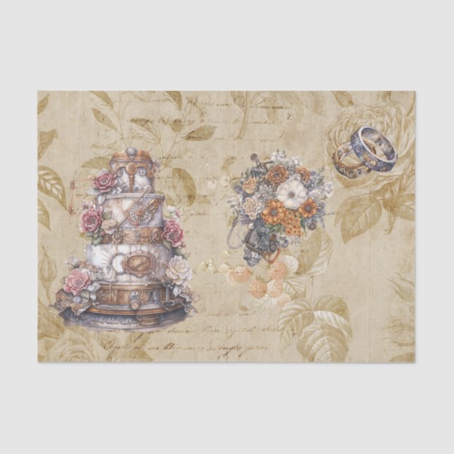 Vintage  Decoupage Steampunk Wedding  Tissue Paper (Front)