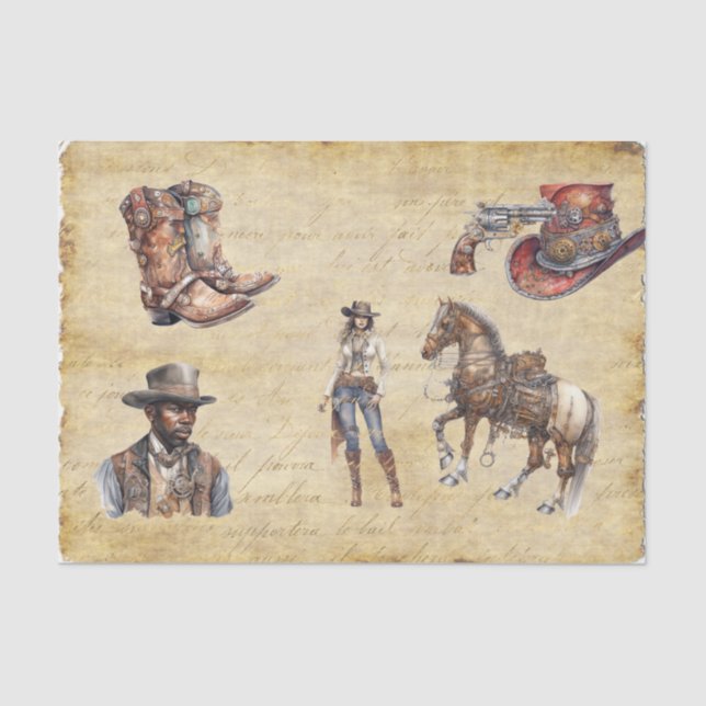 Vintage  Decoupage Western Steampunk  Tissue Paper (Front)