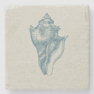 Vintage Deep Ocean Blue Shell Stone Coaster