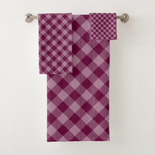 Vintage Deep Pink Christmas Gingham Pattern Bath Towel Set