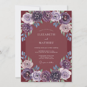 Vintage Deep Plum Peony Wedding Invitation