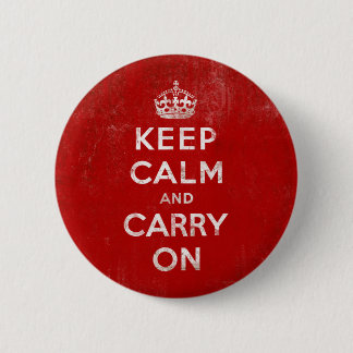 Vintage Deep Red Distressed Keep Calm and Carry On 6 Cm Round Badge