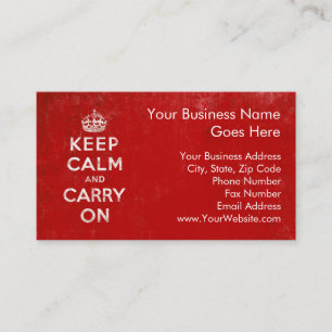 Vintage Deep Red Distressed Keep Calm and Carry On Business Card