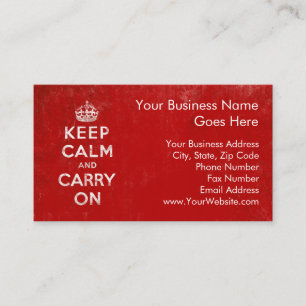 Vintage Deep Red Distressed Keep Calm and Carry On Business Card