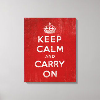 Vintage Deep Red Distressed Keep Calm and Carry On Canvas Print