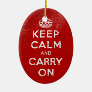 Vintage Deep Red Distressed Keep Calm and Carry On Ceramic Tree Decoration