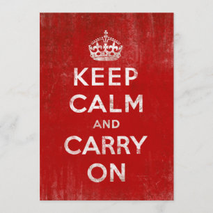 Vintage Deep Red Distressed Keep Calm and Carry On Invitation