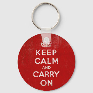 Vintage Deep Red Distressed Keep Calm and Carry On Key Ring