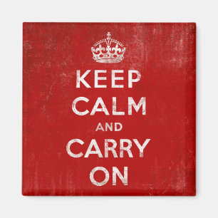 Vintage Deep Red Distressed Keep Calm and Carry On Magnet