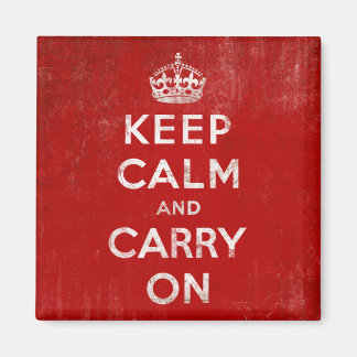 Vintage Deep Red Distressed Keep Calm and Carry On Magnet