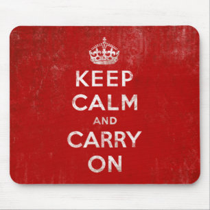 Vintage Deep Red Distressed Keep Calm and Carry On Mouse Mat