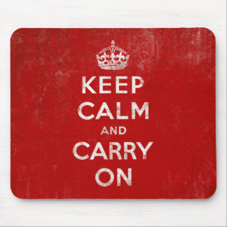 Vintage Deep Red Distressed Keep Calm and Carry On Mouse Mat