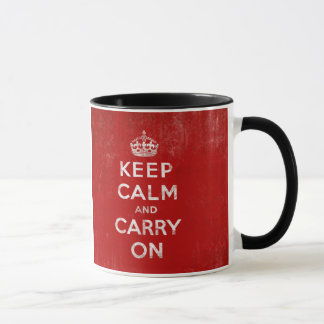 Vintage Deep Red Distressed Keep Calm and Carry On Mug