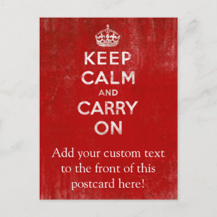 Vintage Deep Red Distressed Keep Calm and Carry On Postcard