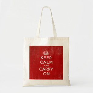 Vintage Deep Red Distressed Keep Calm and Carry On Tote Bag