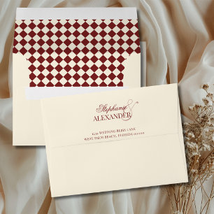 Vintage Deep Red Ivory Chequered Old Money Wedding Envelope
