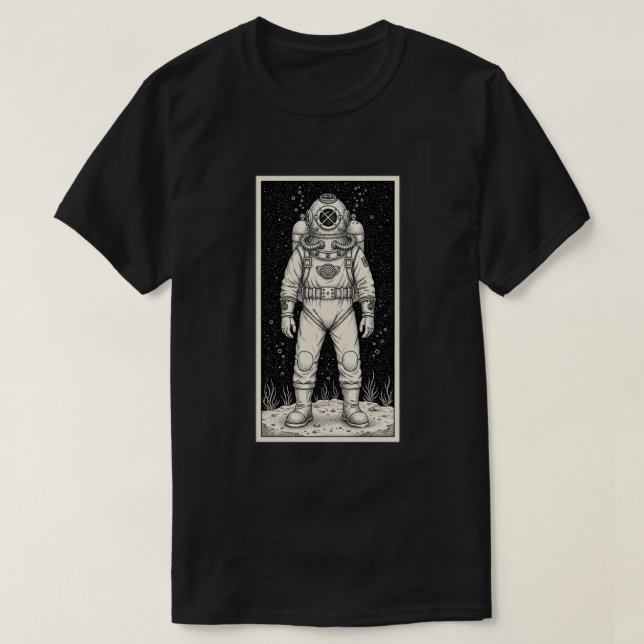 Vintage Deep Sea Diver Illustration T-Shirt (Design Front)
