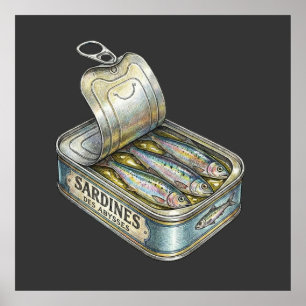 Vintage Deep Sea Oil Sardine Tin Poster