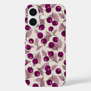 Vintage Deep Violet Cherry Botanical Pattern iPhone 16 Case