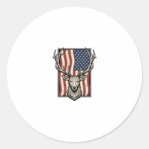 Vintage Deer American Flag Hunting Shirt Design_1 Classic Round Sticker