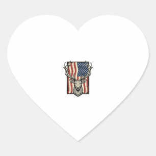 Vintage Deer American Flag Hunting Shirt Design_1 Heart Sticker