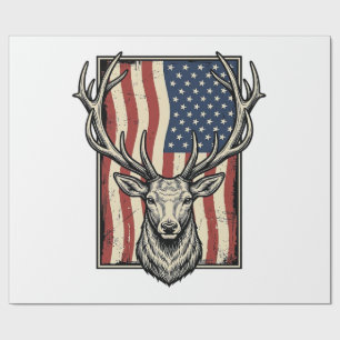 Vintage Deer American Flag Hunting Shirt Design_1 Wrapping Paper