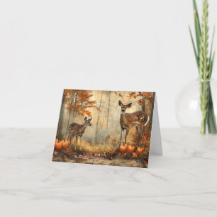 Vintage Deer and Fawn Autumn Foliage Blank Note Card