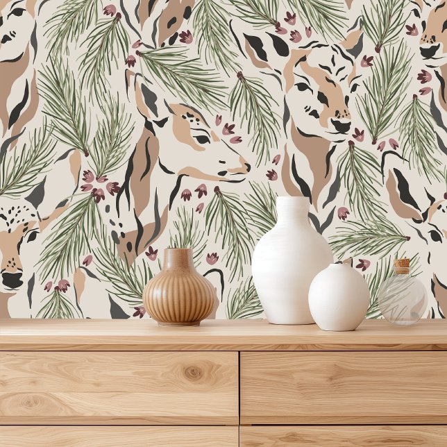 Vintage Deer and Forest Pattern Wallpaper (Creator Uploaded)