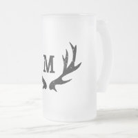 Vintage deer antler monogram glass beer mug gift