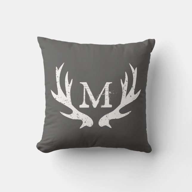 Vintage deer antler outside outdoor throw pillow (Front)