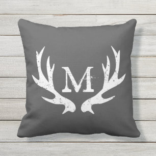 Vintage deer antler outside outdoor throw pillow