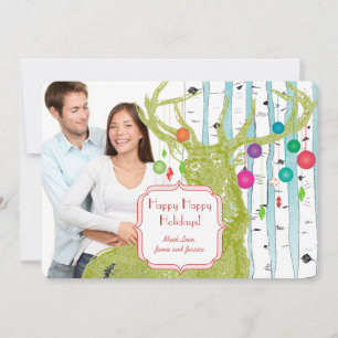 Vintage Deer  Birch Tree Photo Christmas Card