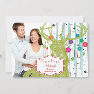 Vintage Deer  Birch Tree Photo Christmas Card