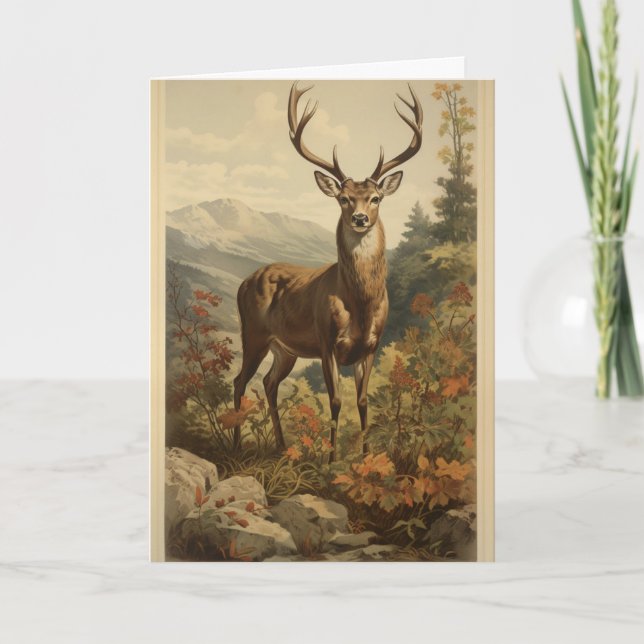 Vintage Deer Birthday Greeting Card (Front)