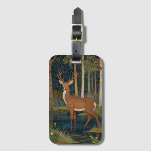 Vintage deer boho woodland forest greenery luggage tag