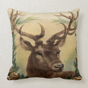 Vintage Deer Buck Stag Nature Rustic Christmas Cushion