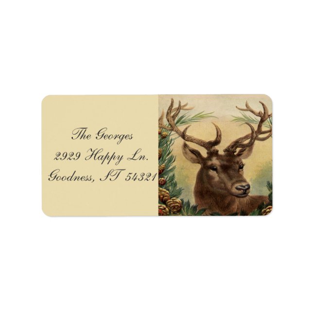 Vintage Deer Buck Stag Nature Rustic Christmas Label (Front)