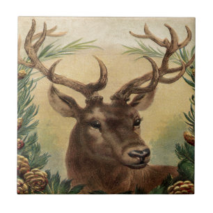 Vintage Deer Buck Stag Nature Rustic Christmas Tile