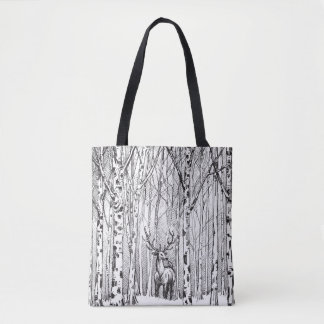 Vintage deer: carbon winter drawing. tote bag
