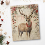 Vintage Deer Christmas Winter Aged Decoupage Jigsaw Puzzle<br><div class="desc">This design may be personalised by choosing the Edit Design option. You may also transfer onto other items. Contact me at colorflowcreations@gmail.com or use the chat option at the top of the page if you wish to have this design on another product or need assistance. See more of my designs...</div>