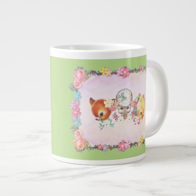 vintage deer , duck , lamb Jumbo Mug (Front Right)