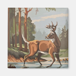 Vintage Deer Forest Scenic PBN Magnet