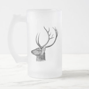 Vintage Deer Head Frosted Glass Mug