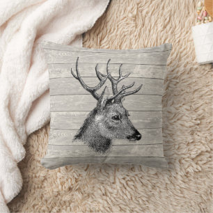 Vintage Deer Head Illustration Cushion
