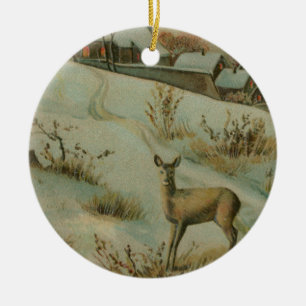 Vintage Deer Hill Snowy Country Village Christmas Ceramic Tree Decoration