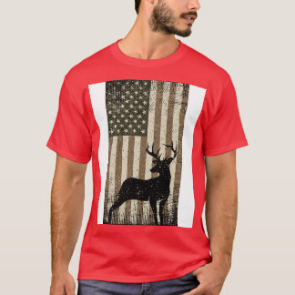 Vintage Deer Hunting Camoue Camo American Flag T-Shirt